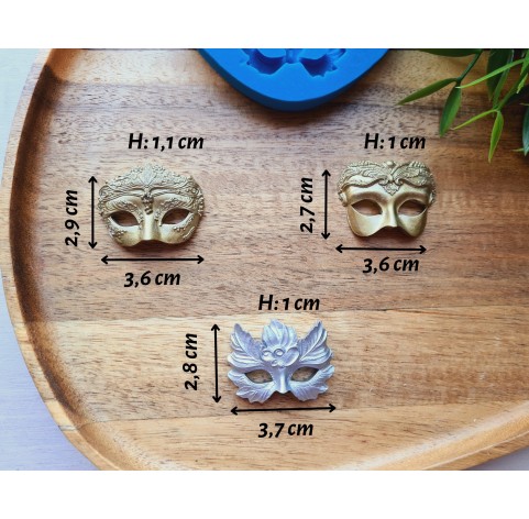 Silicone mold, Mask, style 2, 3 elements, ~ 2.7-3.7 cm, H:1 cm