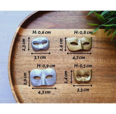 Silicone mold, Mask, style 3, 4 elements, ~ 2.3-4.7 cm, H:0.5-0.8 cm