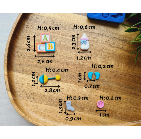 Silicone mold, Childrens set, style 1, 4 elements, ~ 0.7-2.8 cm, H:0.2-0.6 cm