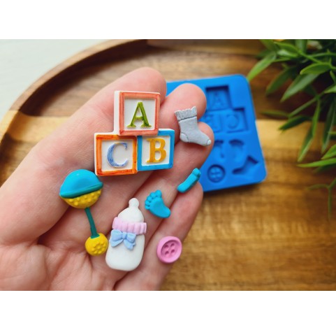 Silicone mold, Childrens set, style 1, 4 elements, ~ 0.7-2.8 cm, H:0.2-0.6 cm