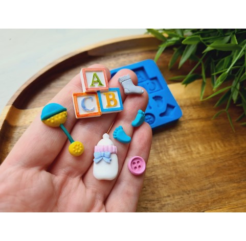 Silicone mold, Childrens set, style 1, 4 elements, ~ 0.7-2.8 cm, H:0.2-0.6 cm