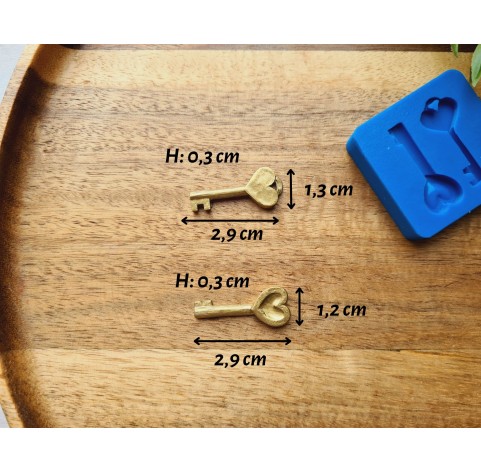 Silicone mold, Key, style 1, 2 elements, ~ 1.2-2.9 cm, H:0.3 cm