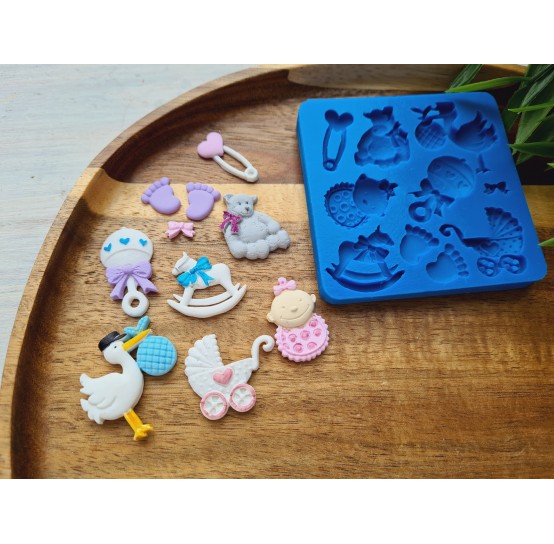 Silicone mold, Childrens set, style 2, 10 elements, ~ 0.5-3 cm, H:0.2-0.5 cm