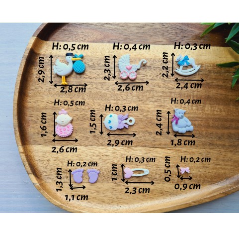 Silicone mold, Animals set, style 5, 10 elements, ~ 0.8-3 cm, H:0.2-0.6 cm