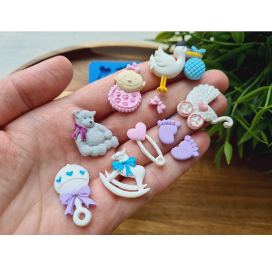 Silicone mold, Childrens set, style 2, 10 elements, ~ 0.5-3 cm, H:0.2-0.5 cm