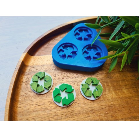 Silicone mold, Recycle symbol, 3 elements, ~ Ø 2.4 cm, H:0.6 cm