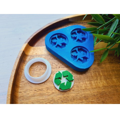 Silicone mold, Recycle symbol, 3 elements, ~ Ø 2.4 cm, H:0.6 cm