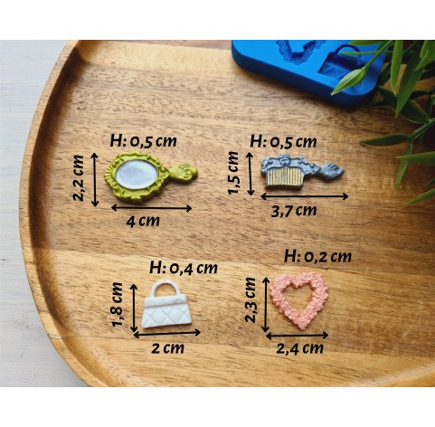 Silicone mold, Beauty set, style 2, 4 elements, ~ 1.8-4 cm, H:0.2-0.5 cm