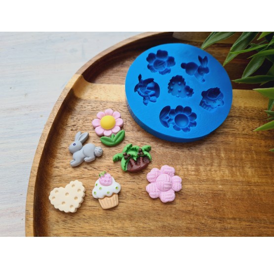 Silicone mold, Set of different things, style 1, 6 elements, ~ 1.5-2.3 cm, H:0.4-0.6 cm