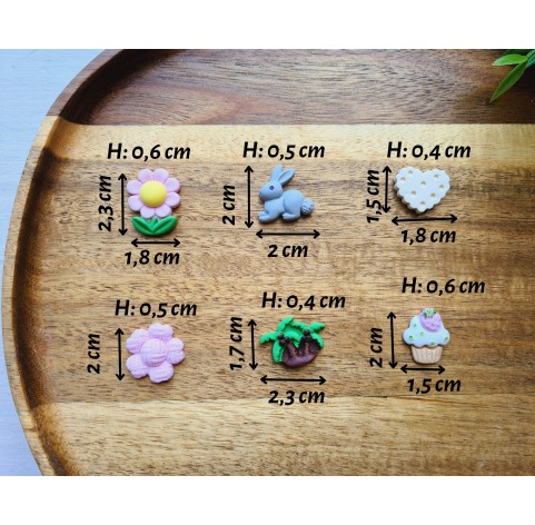 Silicone mold, Set of different things, style 1, 6 elements, ~ 1.5-2.3 cm, H:0.4-0.6 cm