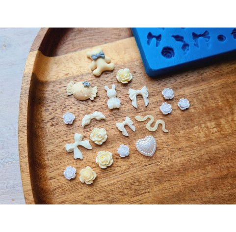 Silicone mold, Set of different things, style 2, mini, 19 elements, ~ 0.5-1.7 cm, H:0.1-0.5 cm