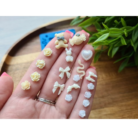 Silicone mold, Set of different things, style 2, mini, 19 elements, ~ 0.5-1.7 cm, H:0.1-0.5 cm