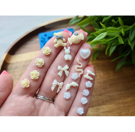 Silicone mold, Set of different things, style 2, mini, 19 elements, ~ 0.5-1.7 cm, H:0.1-0.5 cm