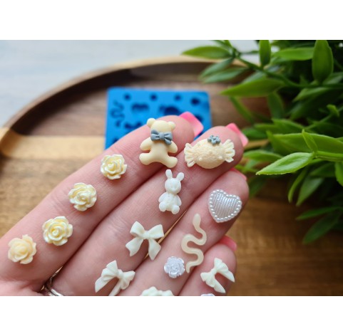 Silicone mold, Set of different things, style 2, mini, 19 elements, ~ 0.5-1.7 cm, H:0.1-0.5 cm