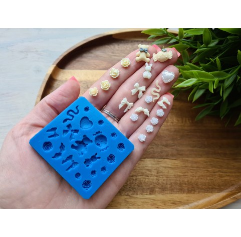 Silicone mold, Set of different things, style 2, mini, 19 elements, ~ 0.5-1.7 cm, H:0.1-0.5 cm