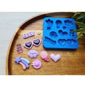 Silicone mold, Set of different things, style 3, 9 elements, ~ 0.9-4 cm, H:0.3-0.7 cm