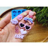 Silicone mold, Set of different things, style 3, 9 elements, ~ 0.9-4 cm, H:0.3-0.7 cm