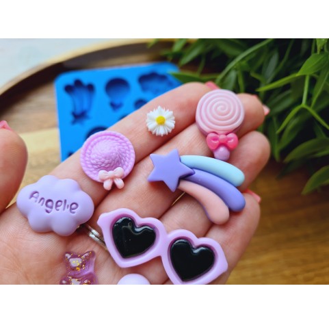 Silicone mold, Set of different things, style 3, 9 elements, ~ 0.9-4 cm, H:0.3-0.7 cm