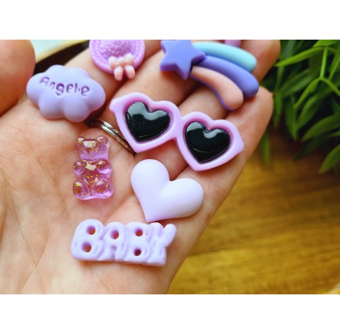 Silicone mold, Set of different things, style 3, 9 elements, ~ 0.9-4 cm, H:0.3-0.7 cm