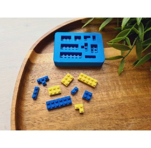 Silicone mold, Construction blocks, 9 elements, ~ 0.7-2.3 cm, H:0.4-0.5 cm