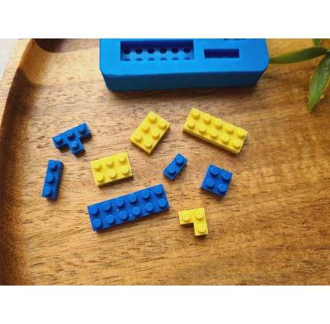 Silicone mold, Construction blocks, 9 elements, ~ 0.7-2.3 cm, H:0.4-0.5 cm