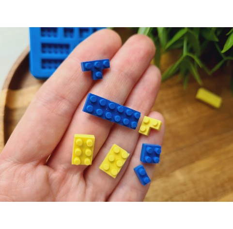 Silicone mold, Construction blocks, 9 elements, ~ 0.7-2.3 cm, H:0.4-0.5 cm