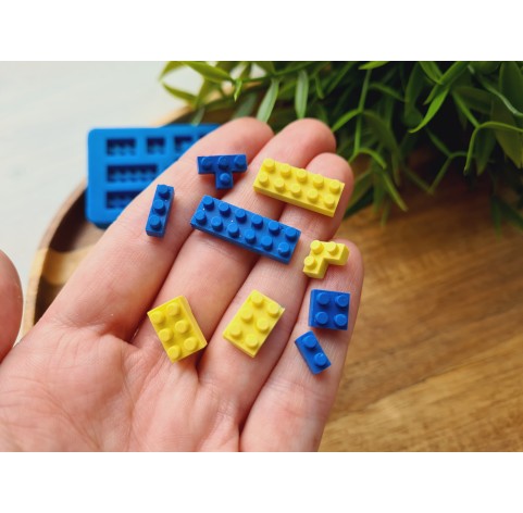 Silicone mold, Construction blocks, 9 elements, ~ 0.7-2.3 cm, H:0.4-0.5 cm