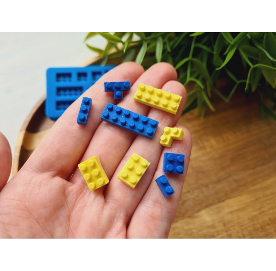Silicone mold, Construction blocks, 9 elements, ~ 0.7-2.3 cm, H:0.4-0.5 cm
