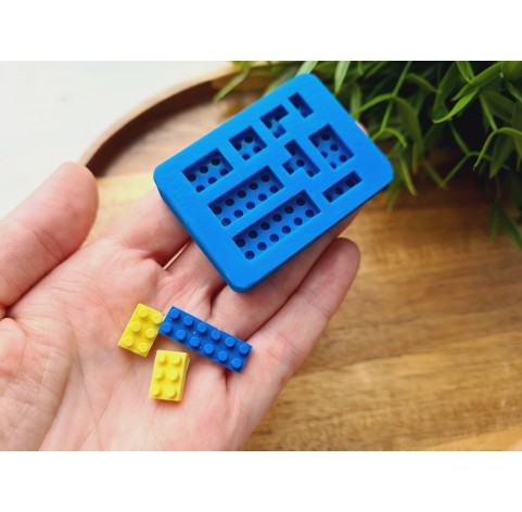 Silicone mold, Construction blocks, 9 elements, ~ 0.7-2.3 cm, H:0.4-0.5 cm