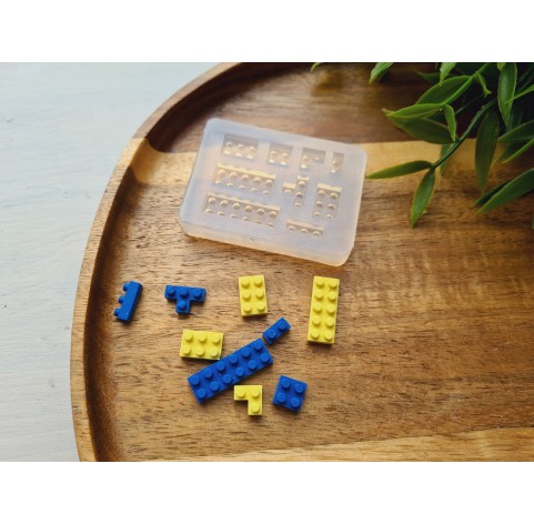 Silicone mold, Construction blocks, 9 elements, ~ 0.7-2.3 cm, H:0.4-0.5 cm