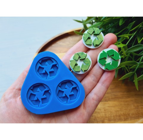 Silicone mold, Recycle symbol, 3 elements, ~ Ø 2.4 cm, H:0.6 cm