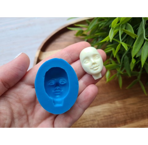 Silicone mold, Doll face, style 1, with neck, ~ 1.9*3 cm, H:1.2 cm