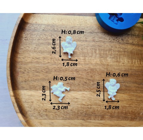 Silicone mold, Angel, style 4, 3 elements, ~ 2.3-2.7*1.8-2.3 cm, H:0.5-0.8 cm