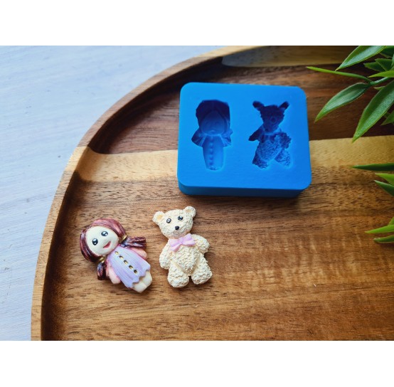 Silicone mold, Doll and bear, ~ 2.3*3.3 cm, 2*3 cm, H:0.8-1 cm