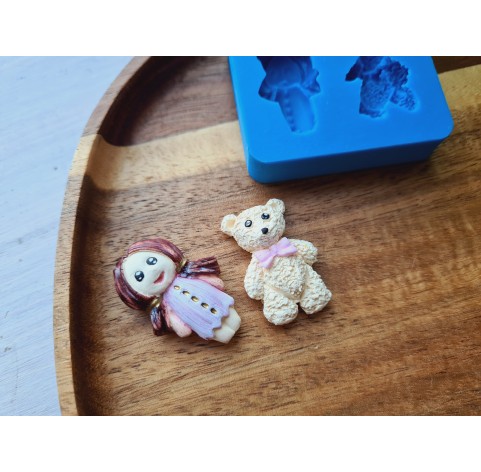 Silicone mold, Doll and bear, ~ 2.3*3.3 cm, 2*3 cm, H:0.8-1 cm