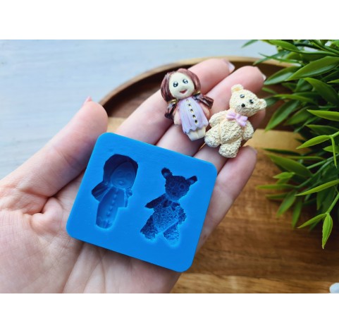 Silicone mold, Doll and bear, ~ 2.3*3.3 cm, 2*3 cm, H:0.8-1 cm