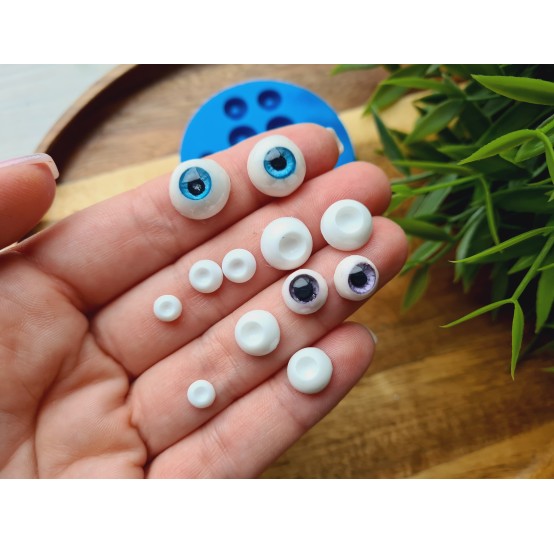 Silicone mold, Eyes, small, 12 elements, ~ Ø 0.5-1.3 cm, H:0.2-0.5 cm