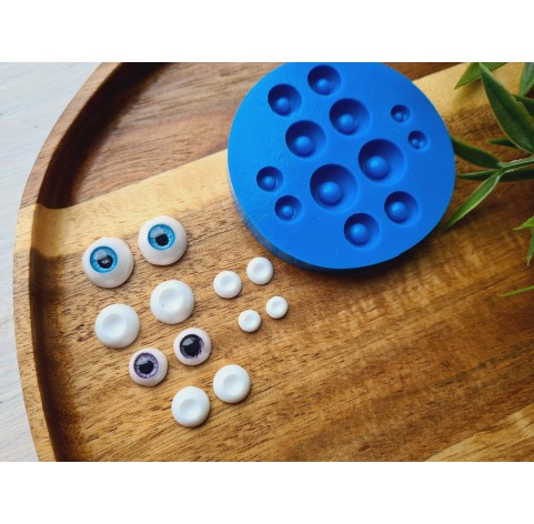 Silicone mold, Eyes, small, 12 elements, ~ Ø 0.5-1.3 cm, H:0.2-0.5 cm