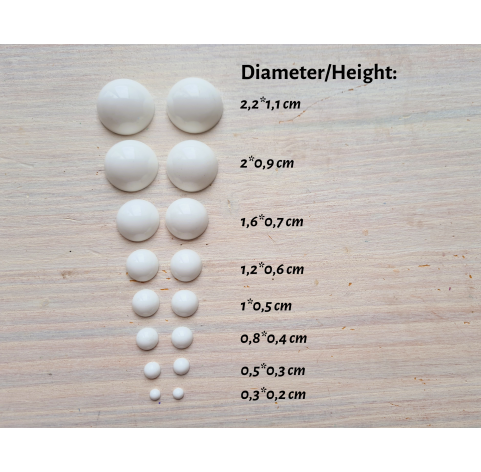 Silicone mold, Eyes, large, 16 elements, ~ Ø 0.4-2.1 cm, H:0.3-1.1 cm