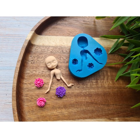 Silicone mold, Doll and flowers, ~ 3.3*3.9 cm, 1-1.3 cm, H:0.8 cm