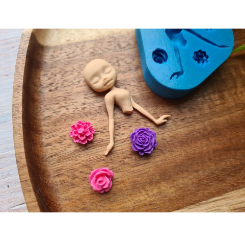 Silicone mold, Doll and flowers, ~ 3.3*3.9 cm, 1-1.3 cm, H:0.8 cm