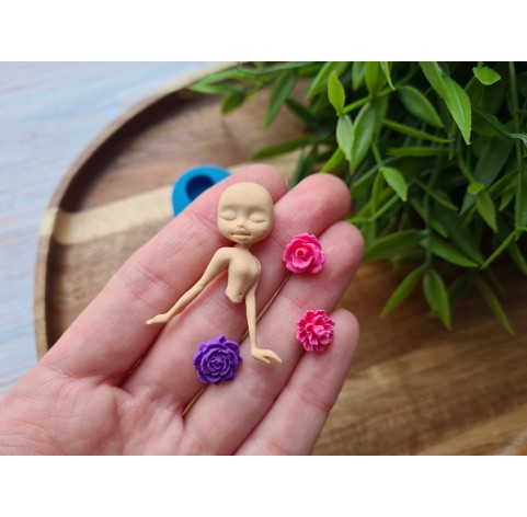 Silicone mold, Doll and flowers, ~ 3.3*3.9 cm, 1-1.3 cm, H:0.8 cm