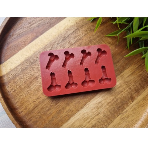 Silicone mold, Miniature realistic Penis, 8 elements, ~ 1.3-1.5*1.8-2.2 cm, H:0.6-0.7 cm