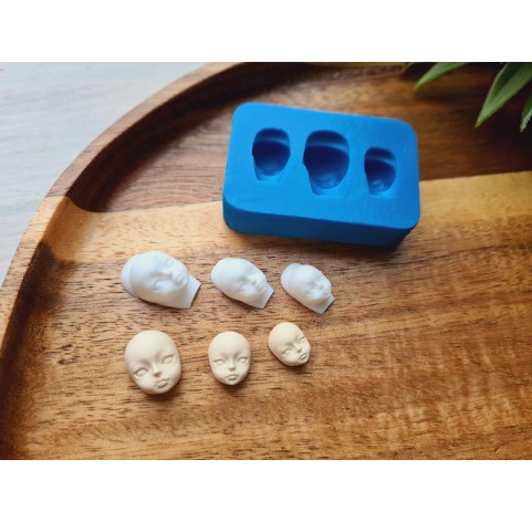 Silicone mold, Doll face, style 15, 3 elements, ~ 0.8-1.1*1-1.8 cm, H:0.5-0.8 cm