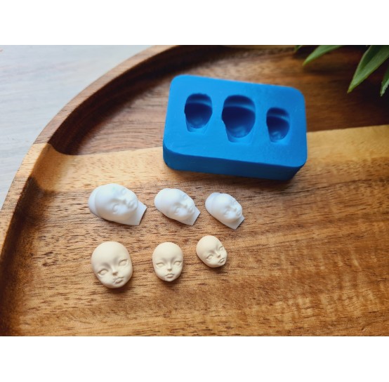Silicone mold, Doll face, style 15, 3 elements, ~ 0.8-1.1*1-1.8 cm, H:0.5-0.8 cm