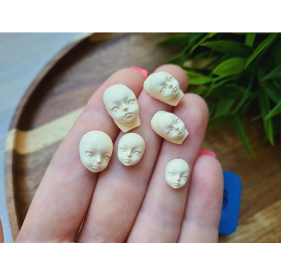 Silicone mold, Doll face, style 15, 3 elements, ~ 0.8-1.1*1-1.8 cm, H:0.5-0.8 cm