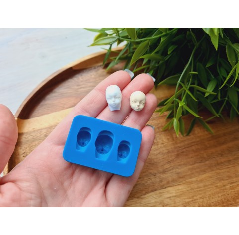 Silicone mold, Doll face, style 15, 3 elements, ~ 0.8-1.1*1-1.8 cm, H:0.5-0.8 cm