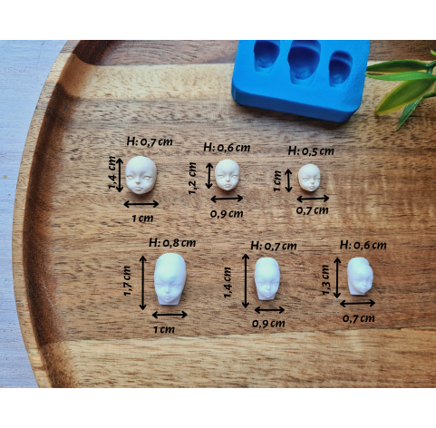 Silicone mold, Doll face, style 15, 3 elements, ~ 0.8-1.1*1-1.8 cm, H:0.5-0.8 cm