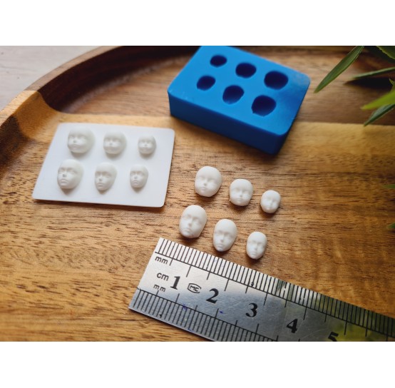 Silicone mold, Doll face, style 49, 6 elements, ~ 0.5-1 cm, H:0.4 cm