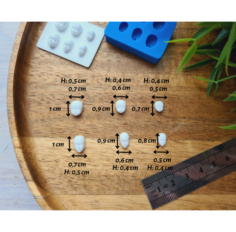 Silicone mold, Doll face, style 49, 6 elements, ~ 0.5-1 cm, H:0.4 cm
